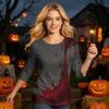 Women’s Casual Three Quarter Sleeve Crew Neck Top with Halloween Inspired Print and Relaxed Fit for Everyday Wear