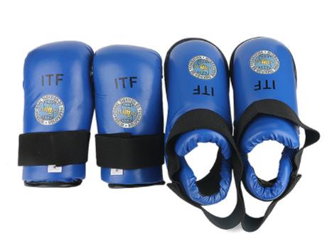 Guanti Taekwondo Rossi/Blu ITF in Pelle PU Protezione Piedi Caviglie Arti Marziali Karate Attrezzatura Protettiva per Allenamento