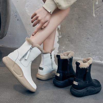 Winter Boots European and American Style Warm Cotton Shoes Rabbit Fur Mouth Velvet Thick-soled Women's Boots Medium Boots Snow Boots Female Tide