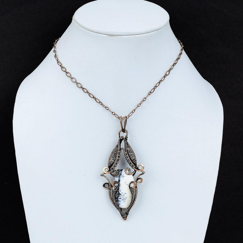 Dendrite Opal Pendant Copper Wire Wrapped Pendant Unique Style Pendant Copper Jewelry Gift For Mom Handmade Pendant Natural Gemstone Jewelry