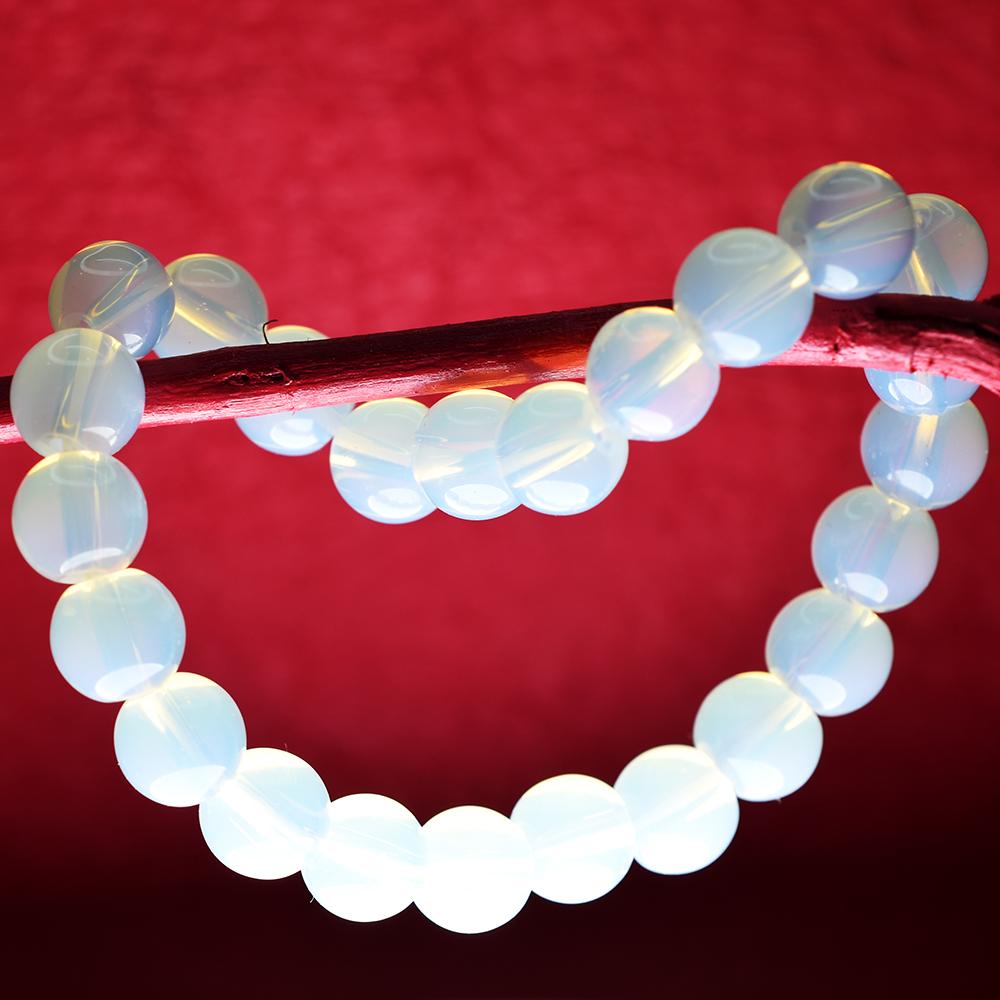 77.40 Ct Certified Milky White & Blue Opalite Bracelet 24 Round Beads Party Wear my-429-sa