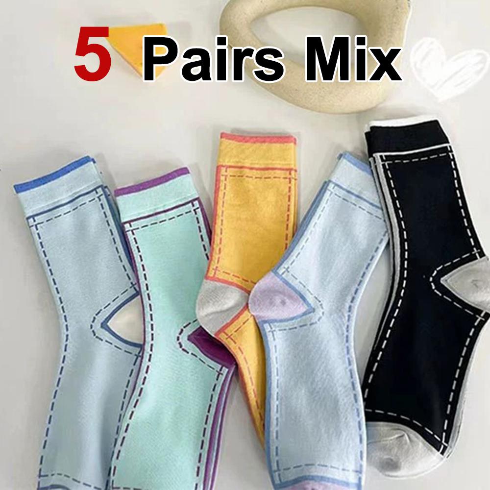 

5/10 пар женских разноцветных носков средней длины, модные цветные, мягкие, удобные, впитывающие пот, дышащие, повседневные носки One Size