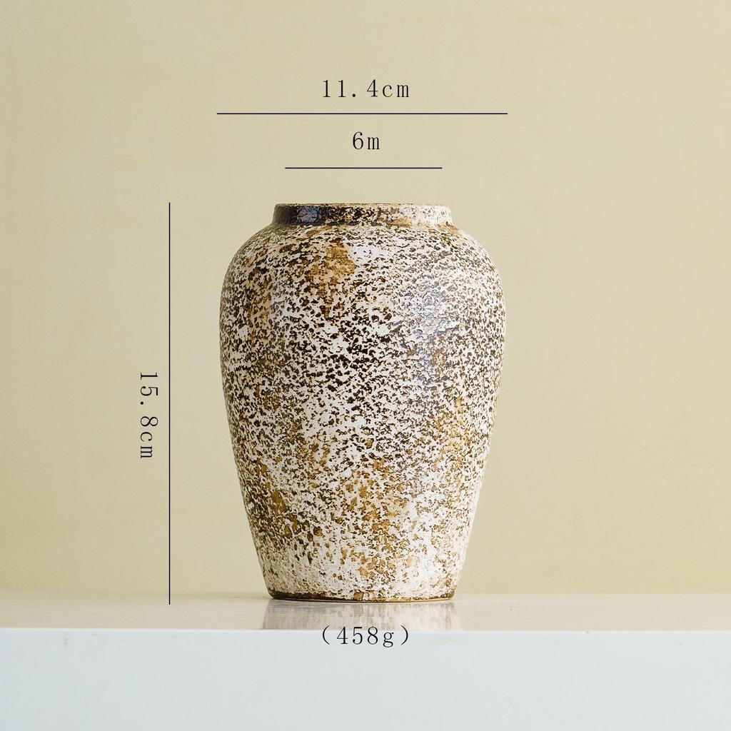 Shu Men Chinese Wabi-sabi Style Ceramic Vase for Dried Flowers – Retro Coarse Pottery Ornament for Living Room Decor.