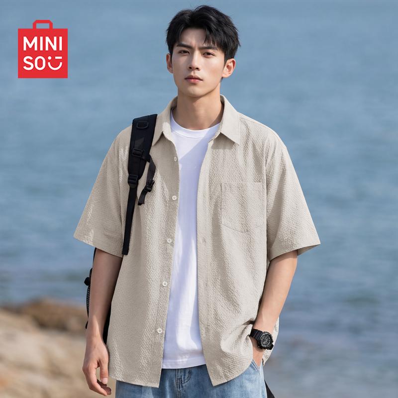 MINISO Men s Summer Lightweight Seersucker Short-Sleeve Shirt (Three-Proof) XL