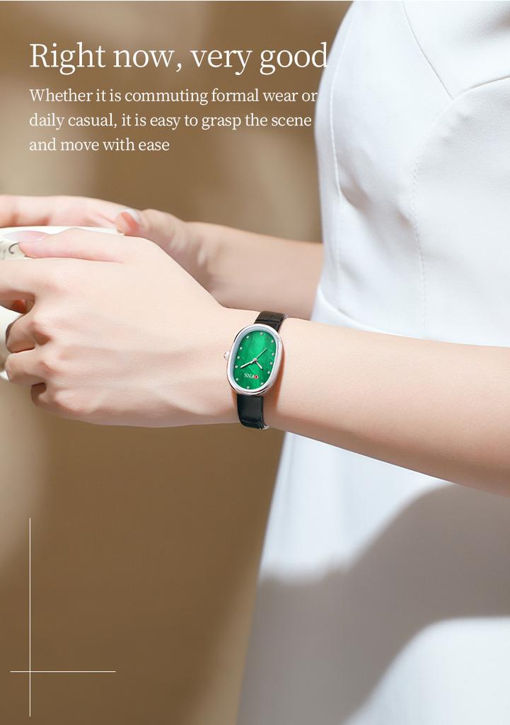 Fashion Ofns Women's Fashion Luxury Pearl Mother Of Dial Diamond Dot Oval Quartz Waterproof Light Dress Watch For Girlfriend Gif