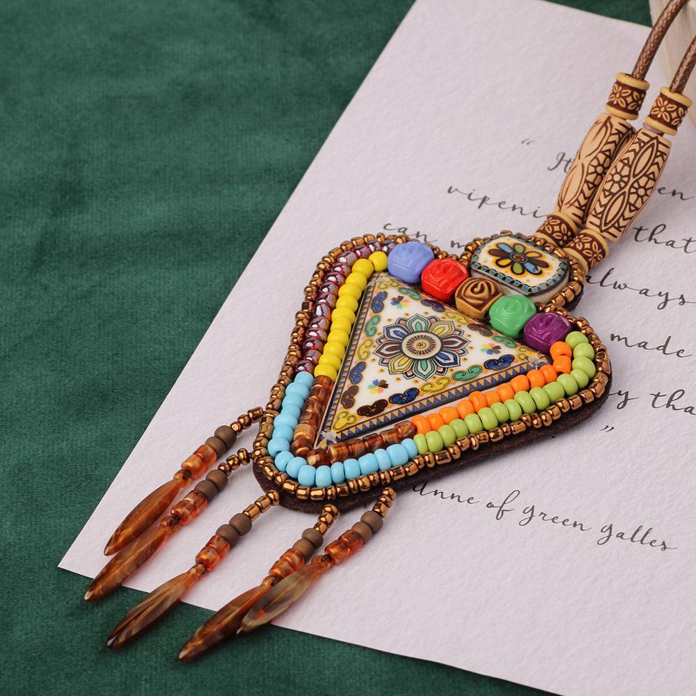 Bohemian Retro Exotic Style Handmade Bohemian Geometric Pendant Ethnic Tribal Style Jewelry Niche Necklace