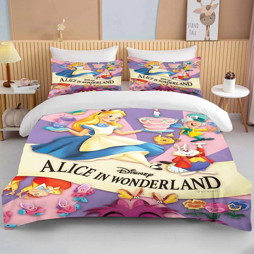 Alice In Wonderland Bedding Set Cartoon Baby 3 Pieces Set Bed Set King Size Pillowcase Adult Bed Cover Bedroom Bed Set Duvet