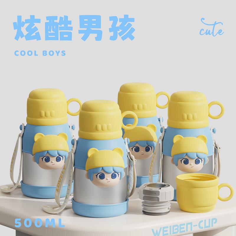 Water bottle Children's stainless steel thermos cup Strap Water cup Straw cup Student school kettle