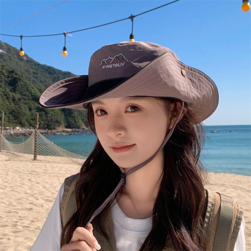New letter color matching sun hat men's and women's sun protection breathable bucket hat versatile outdoor western cowboy mountaineering hat
