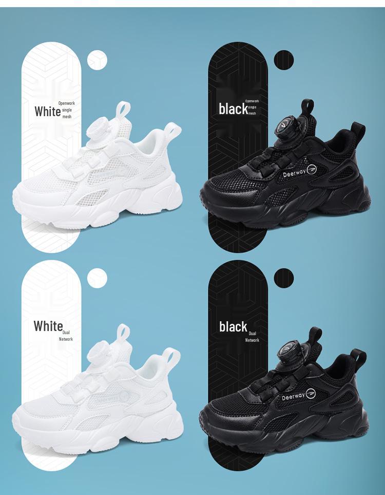 DELHU Kids' Spring/Autumn White Leather Sports Shoes - Boys & Girls Campus Sneakers, Little Black Shoes