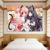 Madoka Anime Girl Tapestry Wall Hanging Cute Neko Cat Ears Pink Purple Character Bedroom Dorm Decor Polyester Fabric Backdrop