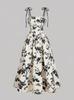 Vintage Flower Print Sleeveless A Line Dress With High Waist For Casual Summer Wear