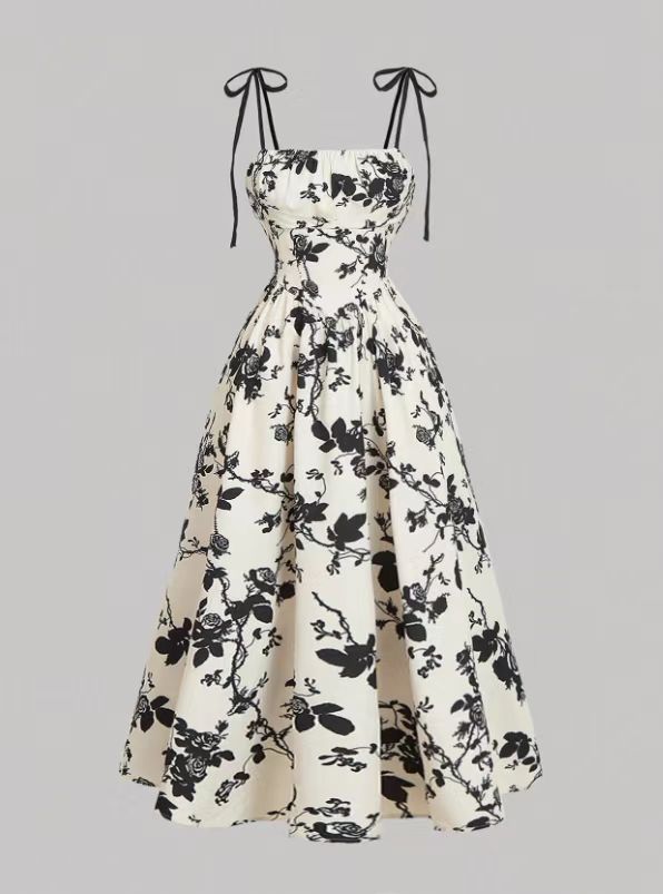 Vintage Flower Print Sleeveless A Line Dress With High Waist For Casual Summer Wear