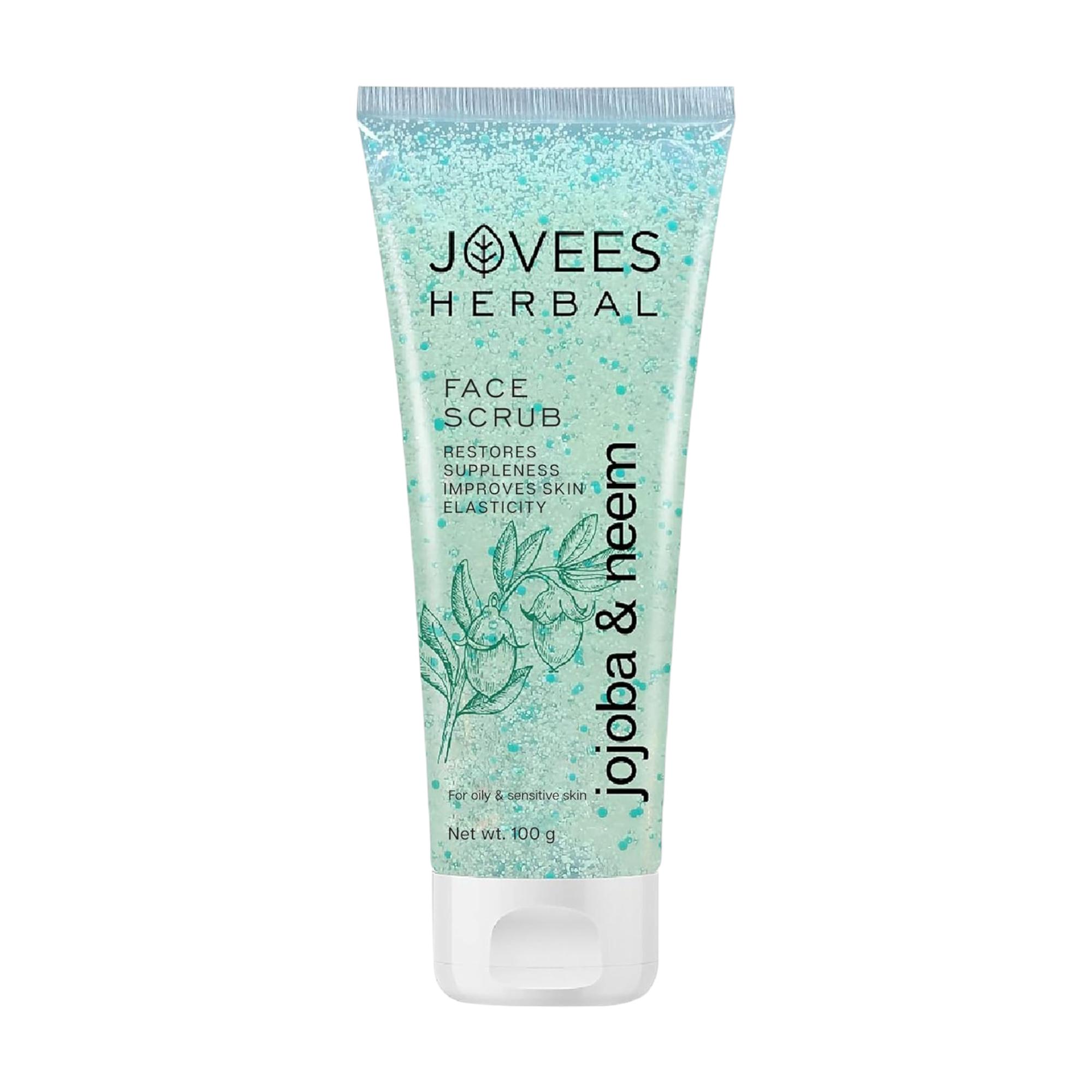 

Jovees Herbal Jojoba Neem Face Scrub For Oily Sensitive Skin 100G Gentle Exfoliating Cleanser Removes Dead Skin