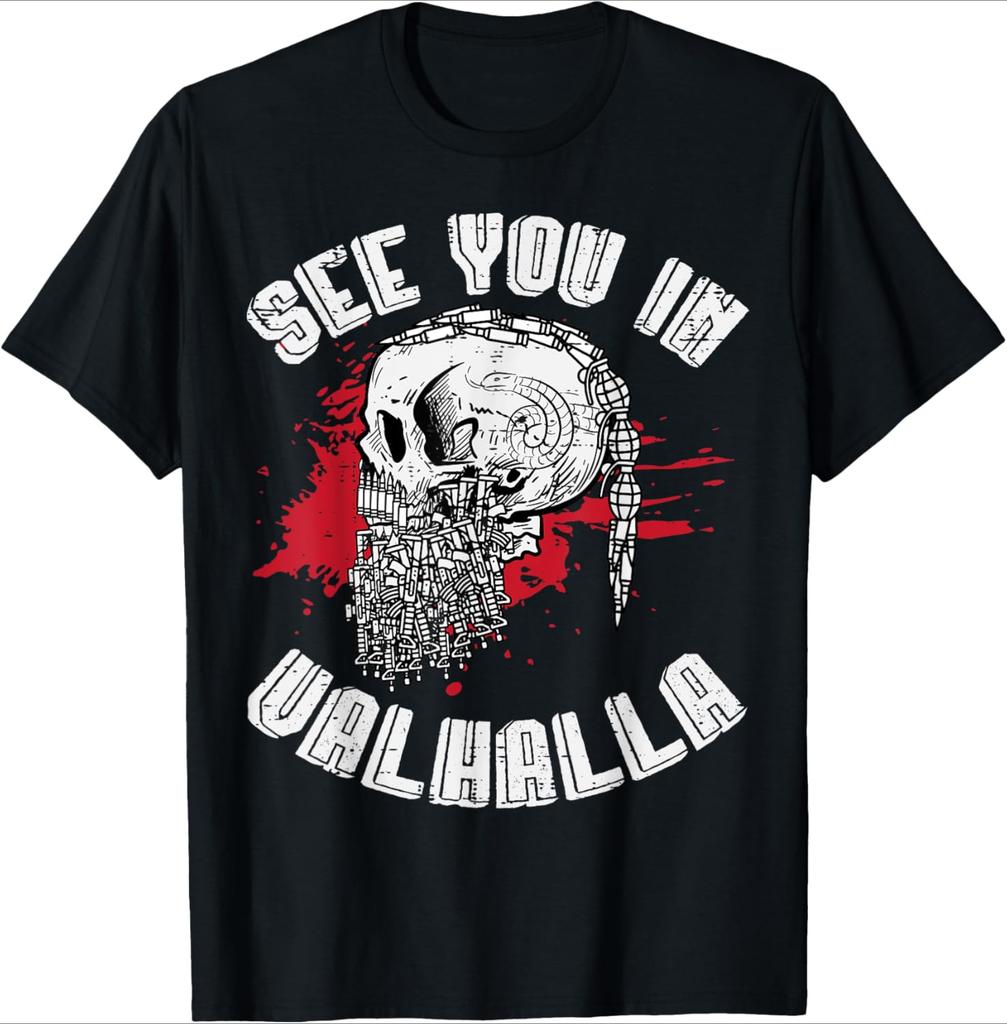 Nordic Warriors See You In Valhalla Norse Mythology Pattern Design100 Cotton Oneck Short Sleeve Printed Mens Tshirt