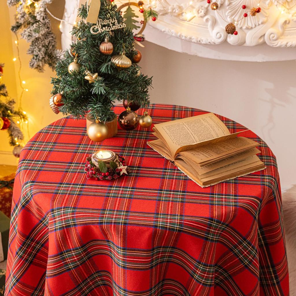 Round Christmas Tablecloth- Red Buffalo Plaid Christmas Table Cloth,  Xmas Tablecloths For Dining Table, Party, Kitchen Decor