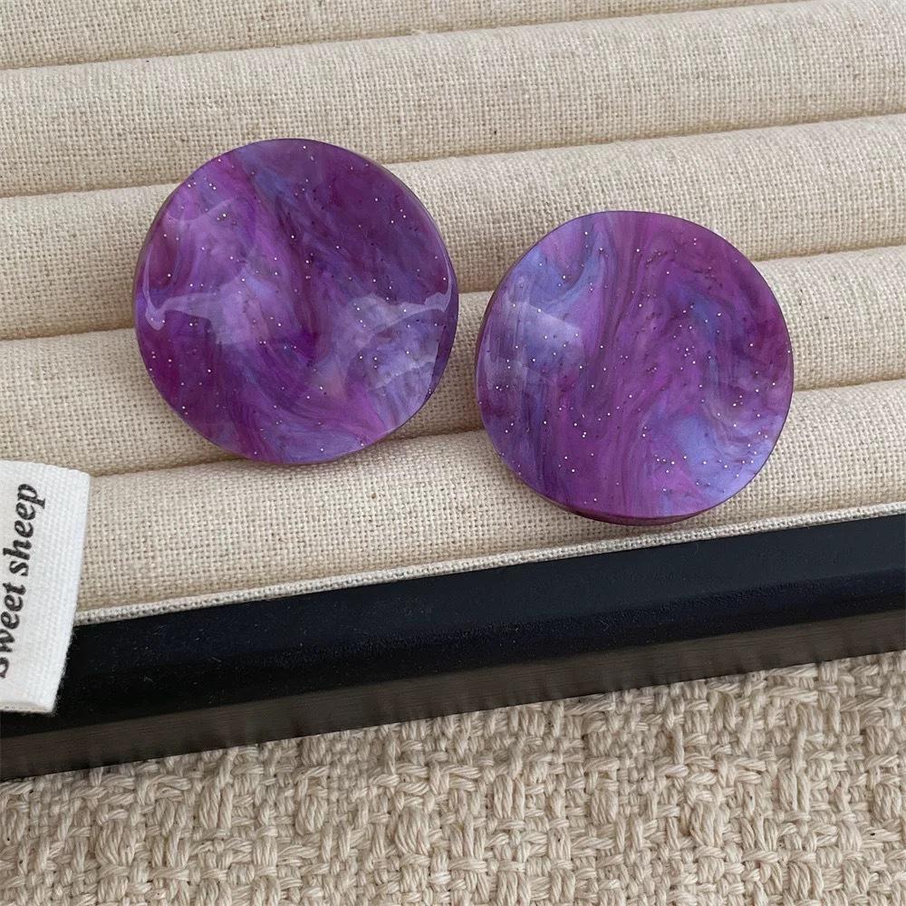 French Trendy Design Candy Color Twisted Piece Round Acetic Acid Earrings Women's Niche Vacation Style Versatile Earrings