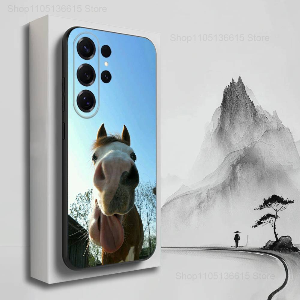Funny Expressions Horse Case For Samsung S23,S25,S20,S10,S9,S21,S24,S22,Ultra,FE,Plus,Lite,Soft Silicone Black