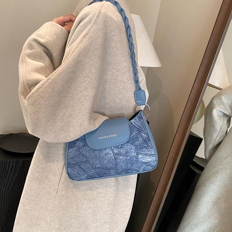 Trendy Retro Blue Underarm Bag For Women Fashionable Medium Sized Handbag Perfect For Street Style