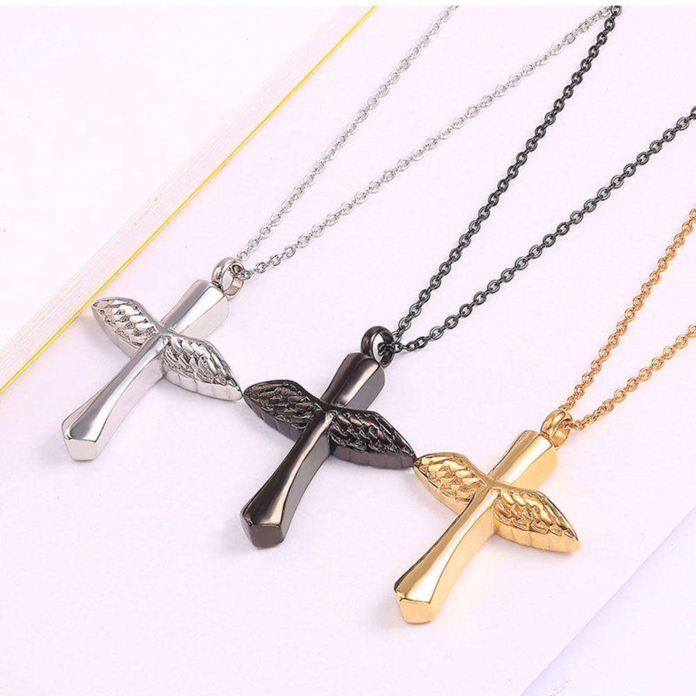 Fashion 1 pcs Angel Wings Cross Memorial For Ashes Cremation Urn Necklace Vial Pendant Jewelry