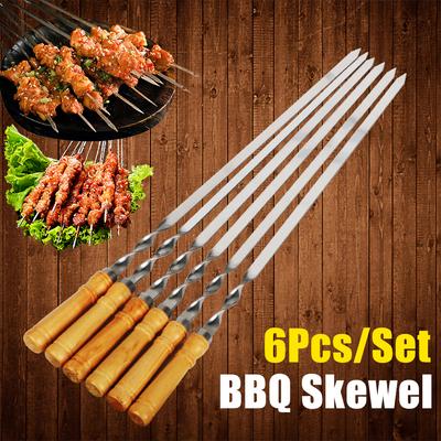 55cm 21.65" Long Handle Shish Kebab BBQ Skewers Wood BBQ Fork Stainless Steel Outdoors Grill Needle Barbecue Grill Stick