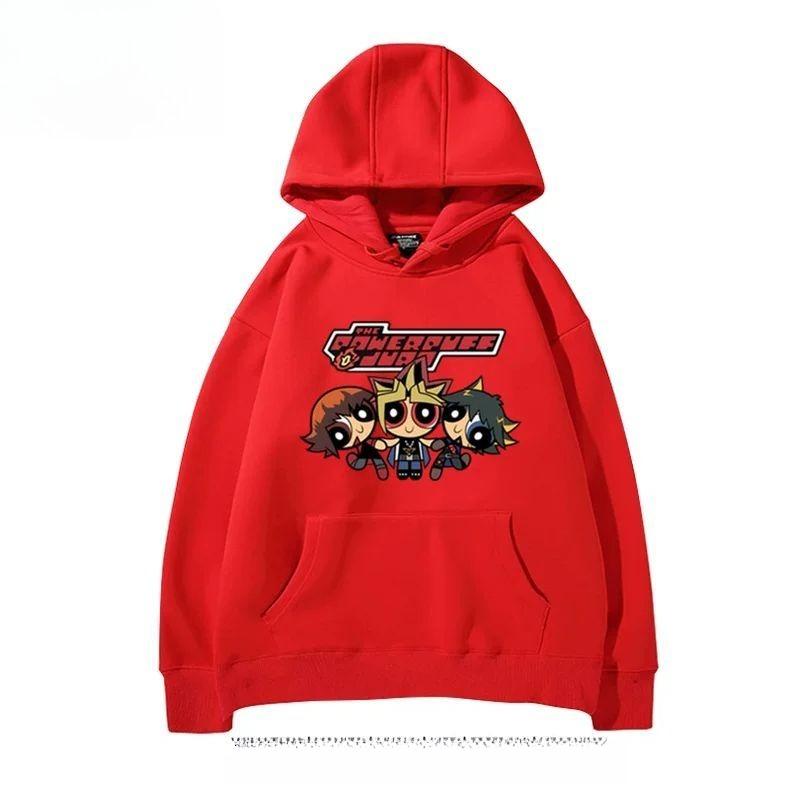 The Yu-Gi-Oh! Anime Collaboration Powerpuff Girls Hooded Sweatshirt Is Loose and Printed in Pure Cotton for Both Men and Women