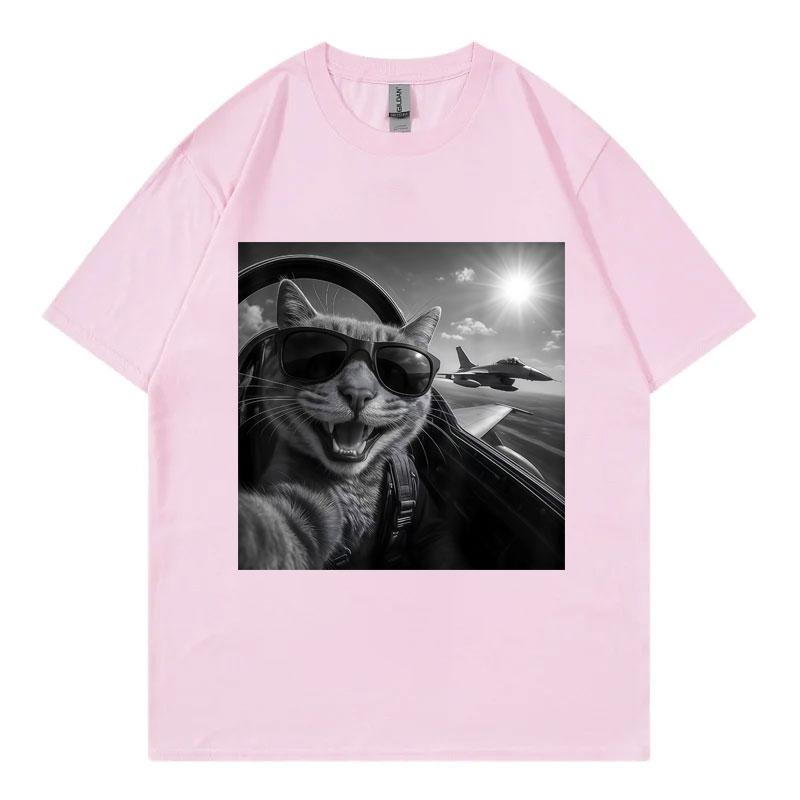 Cat Pilot Selfie Funny Meme Graphic T Shirts High Street Fashion Trend Short Sleeve Tshirts Unisex Unisex Casual 100cotton Tshirt