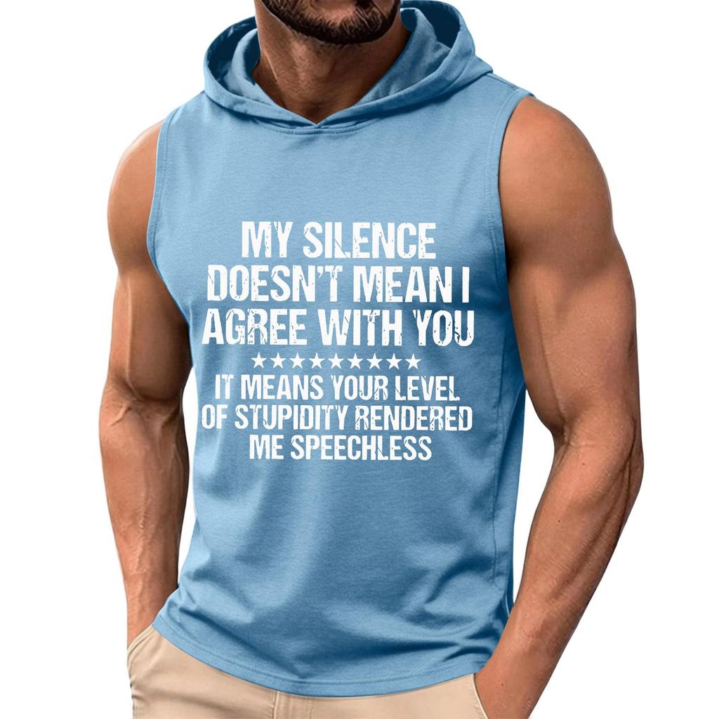 Men's Sleeveless Hoodie Tank Top Casual Loose Fit Graphic Print Summer Muscle Shirt Lightweight Breathable Fabric Comfortable