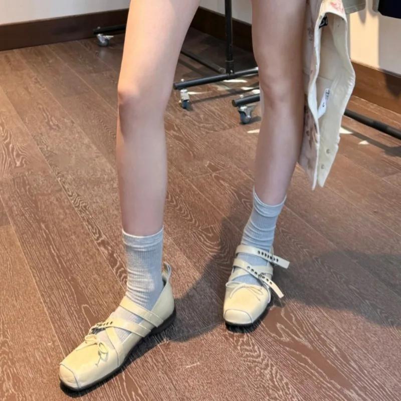 Fashion Buckle Strap Shoes Woman Flats Bow-Knot Low Heels Dress Ballerinas Butterfly New Retro 2025 Rubber Rome PU Butterfly-knot