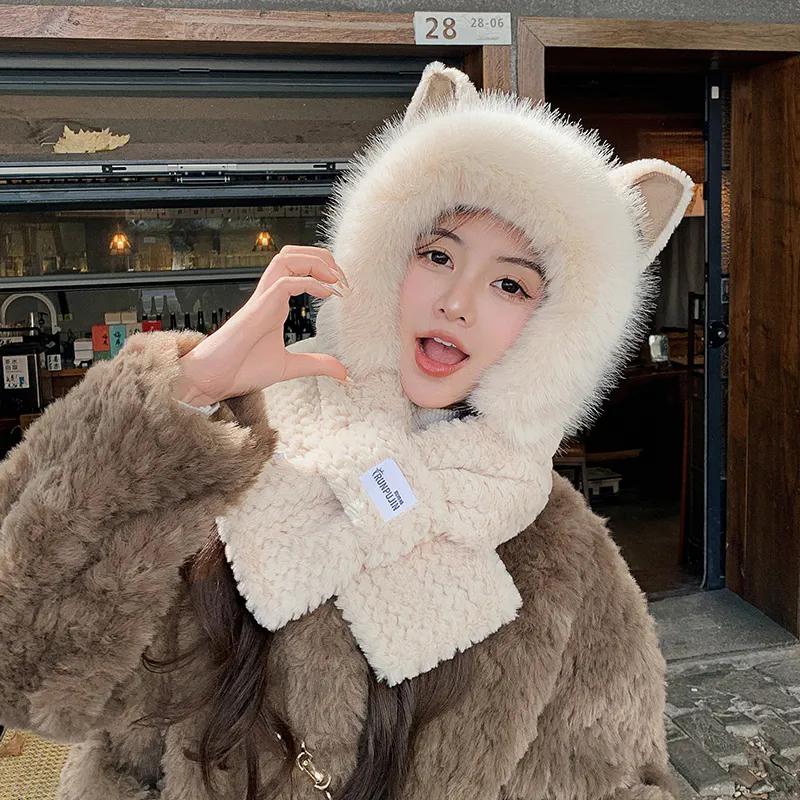 WTEMPO Autumn Winter Thick Warm Windproof Cold-proof Cute Scarf Hats Women's Outdoor Cycling Walking Large Scarf Hats