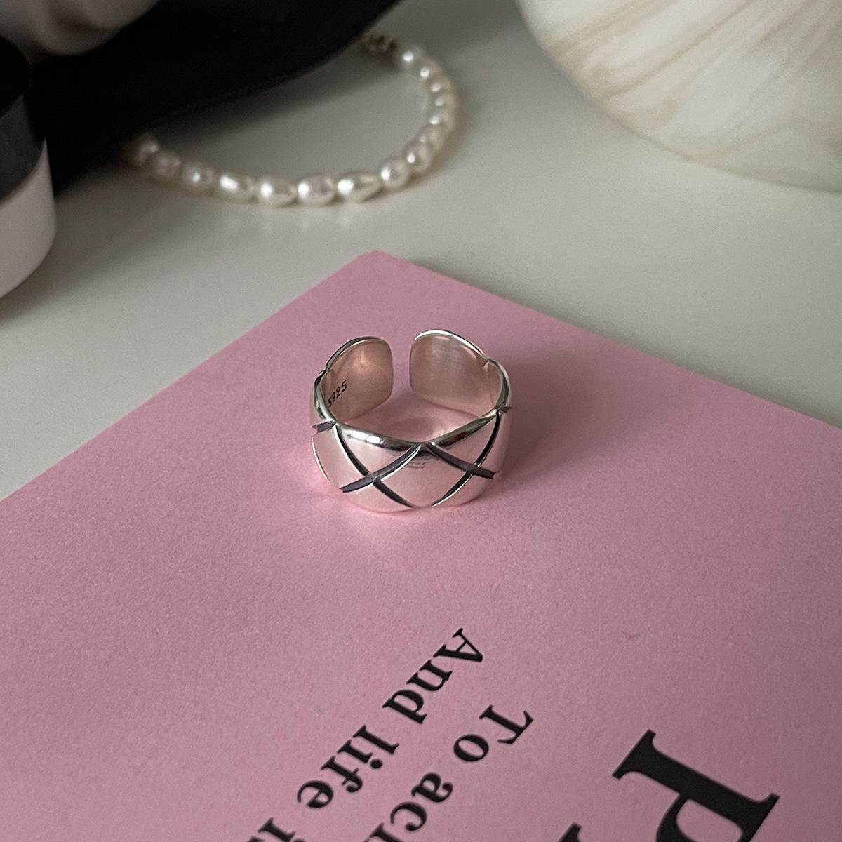 Diamond Lattice Women s Open Ring - Trendy High-End Style for Stacking Adjustable Opening