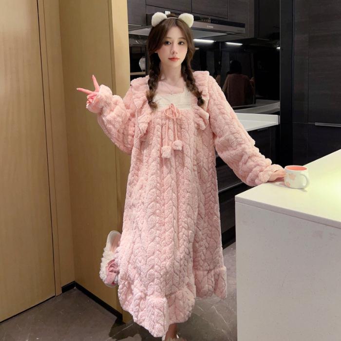 

Женская фланелевая ночная рубашка больших размеров — с длинными рукавами, симпатичная, свободного кроя для осени/зимы (До 200 фунтов). M (160 cm)