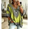 Plus-Size Women's V-Neck Batwing Sleeve T-Shirt Bohemian Ethnic Print Loose Top Summer Comfortable Breathable Daily Commute Casual Slimming Style