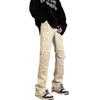 Ripped rough edge denim American vibe pants men's ins trendy versatile washed pants men's slim-fitting micro-flared pants white