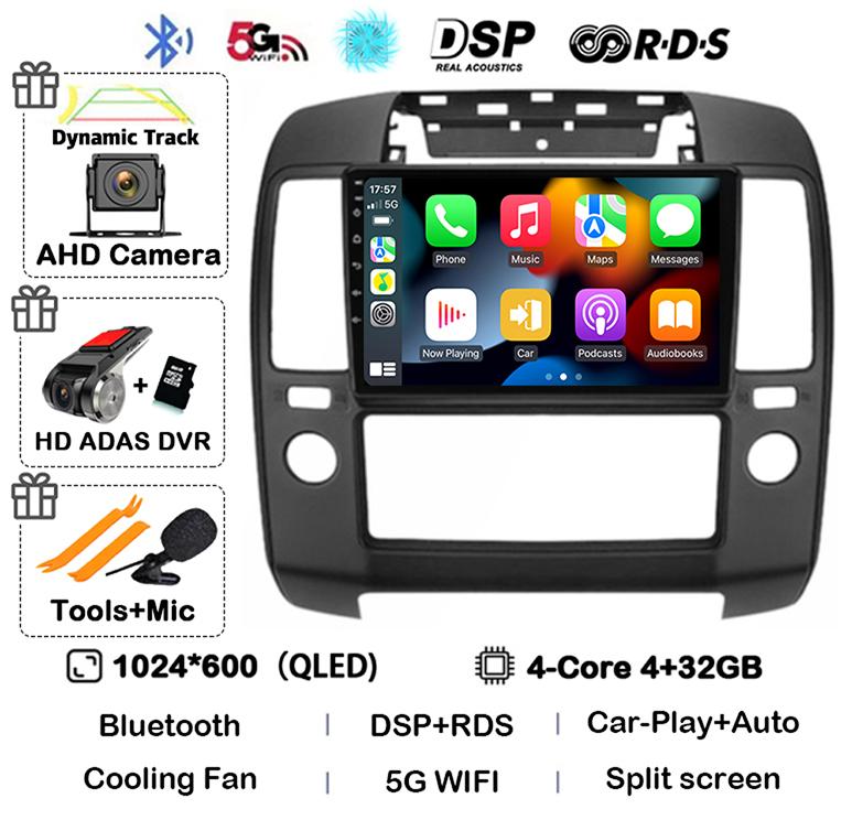 Android 14 Carplay Auto Car Radio For Nissan Navara 3 D40 2004 2005 2006 2007 2008-2010 Multimedia Player GPS 4G WIFI 360 Camera