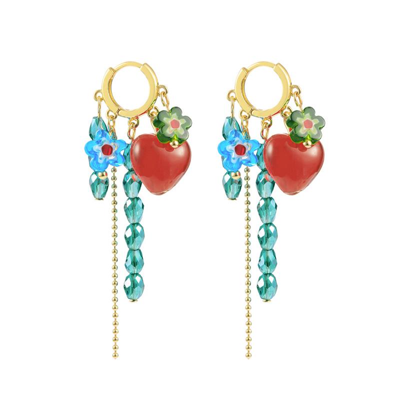 

[HS][LA]1Pair Geometric Colourful Beads Heart-shaped Earclip Earrings For Women Bohemia Personality Earring Party Jewelry