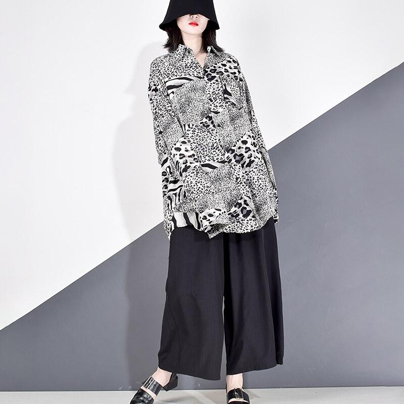 

XITAO Leopard Casual нерегулярный женский топ с длинным рукавом ZLL3154