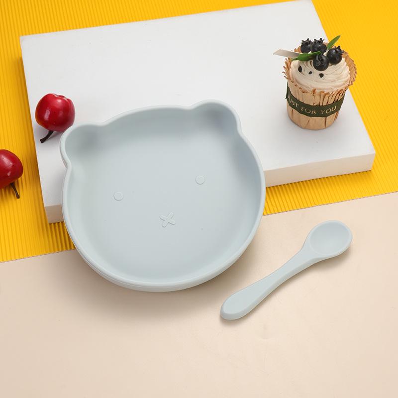 Little Bear Children's Silicone Tableware Set: Anti-Fall Bowl, Plate, and Spoon