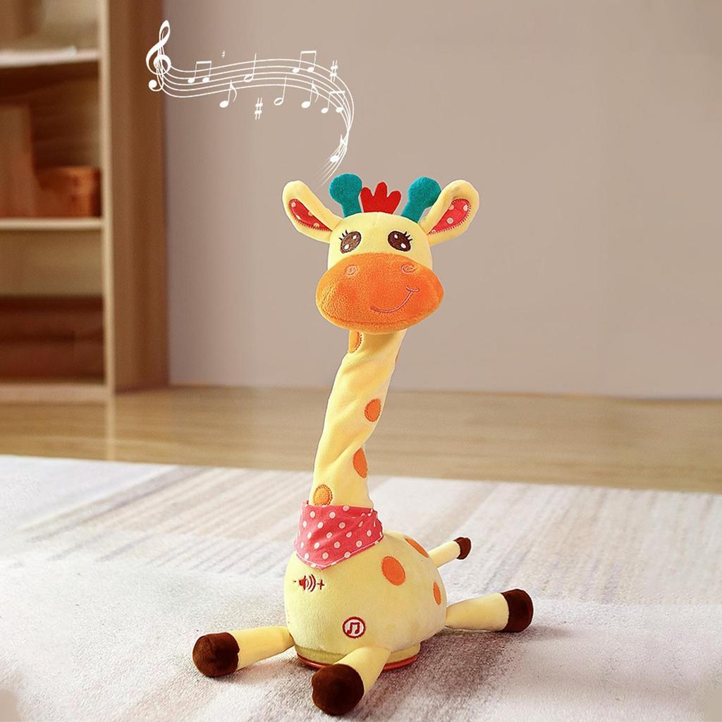 Dancing Talking Giraffe Plush Toy, Rechargeable Musical Educational Doll with Lights, Interactive Baby Gift for Travel Party