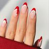 WM-115 Red Christmas Hat Almond Shape Fake Nails - Festive Wearable Nail Art Pieces