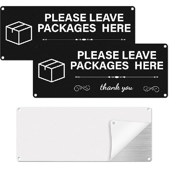 Please Leave Packages Here Signs 10" x 4" Deliveries Sign Aluminum Package Delivery Sign for Outside Front Door Home Office Shop 2 Pack