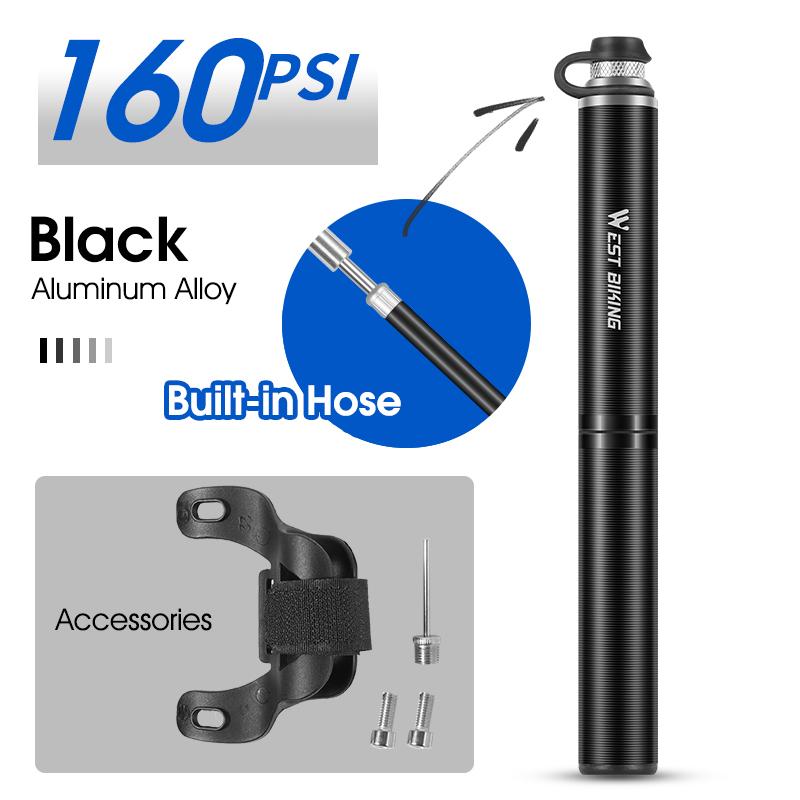 WEST BIKING Tragbare Fahrradpumpe Aluminiumlegierung Fahrrad Luftpumpe Reifenfüller Schrader/Presta Universal Rennrad Zubehör