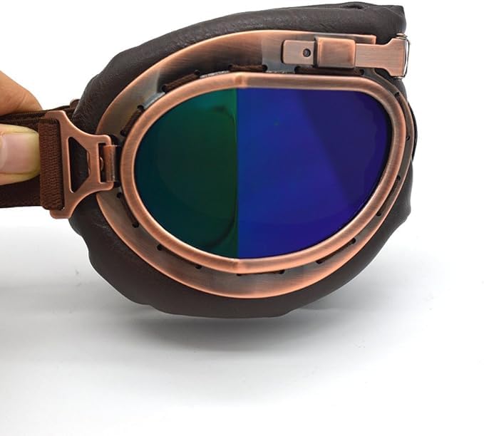 Karokkaku Steampunk Vintage Retro Motorcycle Cycling Sports Pollen Protection Goggles, Glasses, Helmet, Pilot, Survival, (Blue)