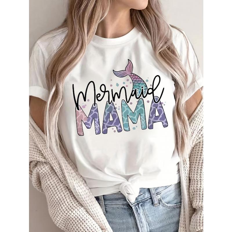 

Women s Mermaid Tail T-Shirt with Mermaid Scale Design - Soft Round Neck Short Sleeve Casual Top, Machine Washable Mermaid Costume for Themed Parties S белый