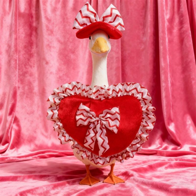 Festiwalowy Różowy Koronkowy Serce Zewnętrzna Statua Gęsi Na Werandę Ogród Walentynkowe Świętowanie Łatwa Instalacja Dekoracja Świąteczna