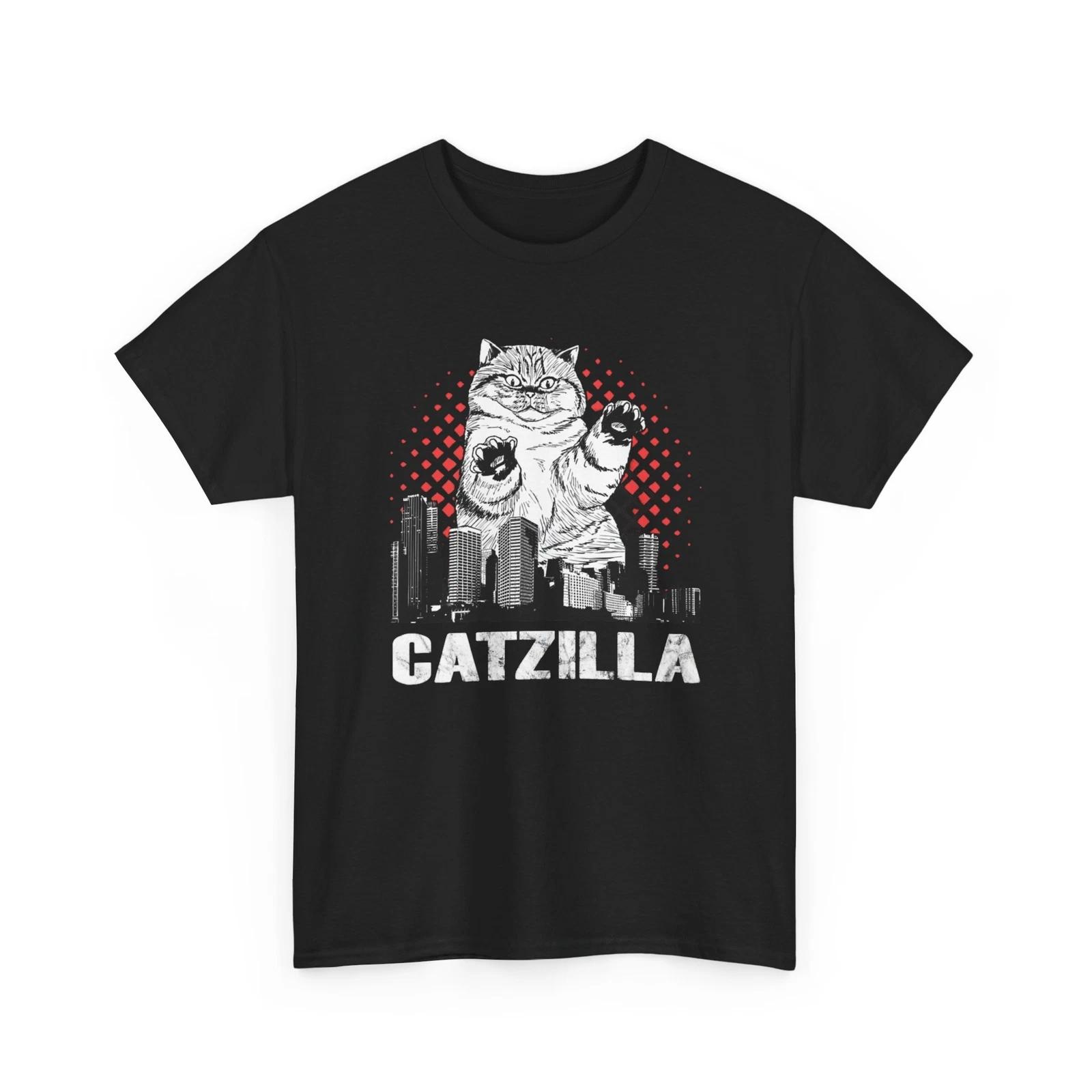 Футболка Catzilla | Футболка Catzilla | Футболка Catzilla | Забавная футболка с черным котом A 3XL