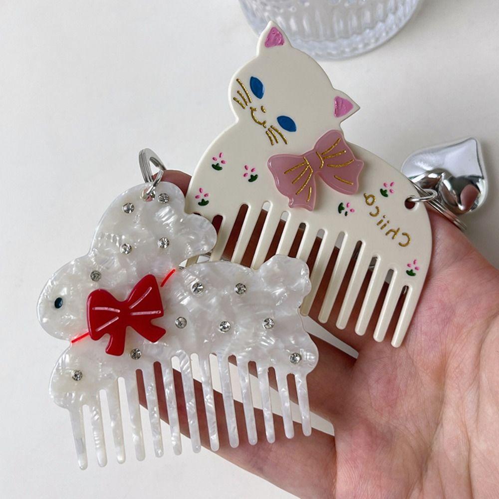 Cute Bow Cat Keychain Acetic Acid Animals Bag Pendant Creative Acetate Comb Pendant  Backpack Decor