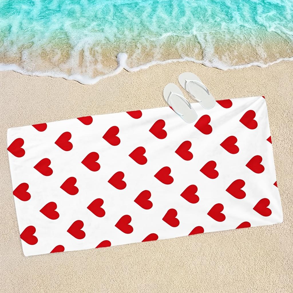1pc Ultra-Soft Microfiber Beach Towel | Red Heart Pattern Print, Polyester, Lightweight and Absorbent, Ideal for Yoga,Swimming