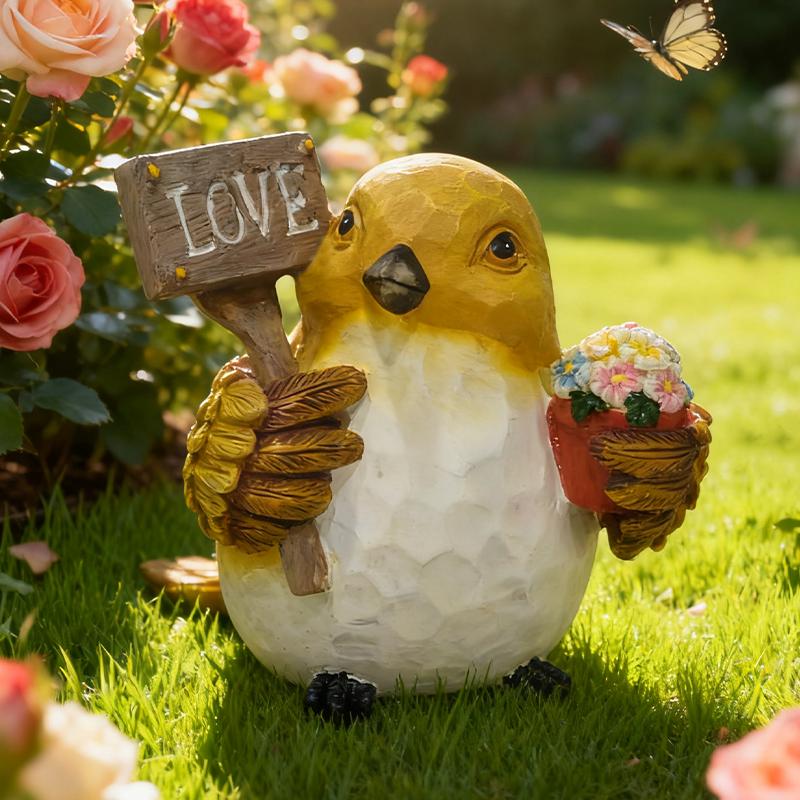 

Bird Holding Sign Sculpture Ornament, Creative Resin Craft Statue for Outdoor Garden and Courtyard Decoration