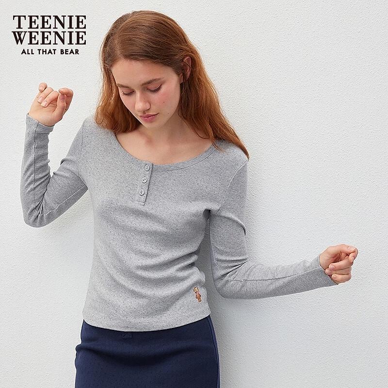 Teenie Weenie Women's Combed Cotton Bear Graphic Long Sleeve T-Shirt
